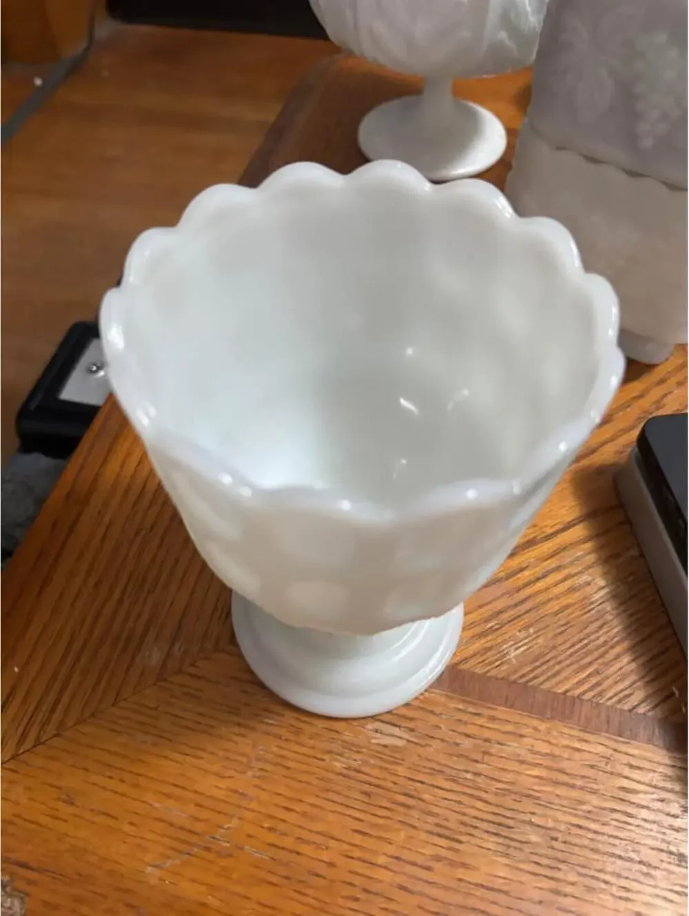 Vintage Fenton Milk Glass Hobnail Goblet Compote
